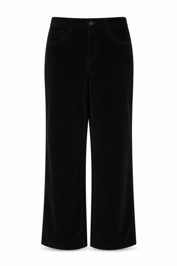 Zara Women Black Velvet Straight Leg Trousers Size 14