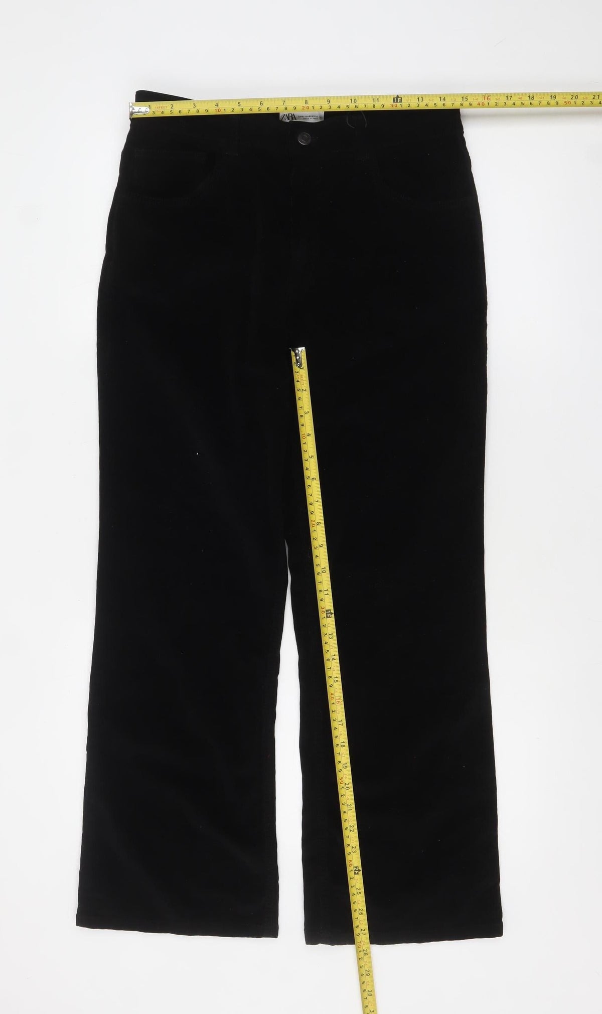 Zara Women Black Velvet Straight Leg Trousers Size 14