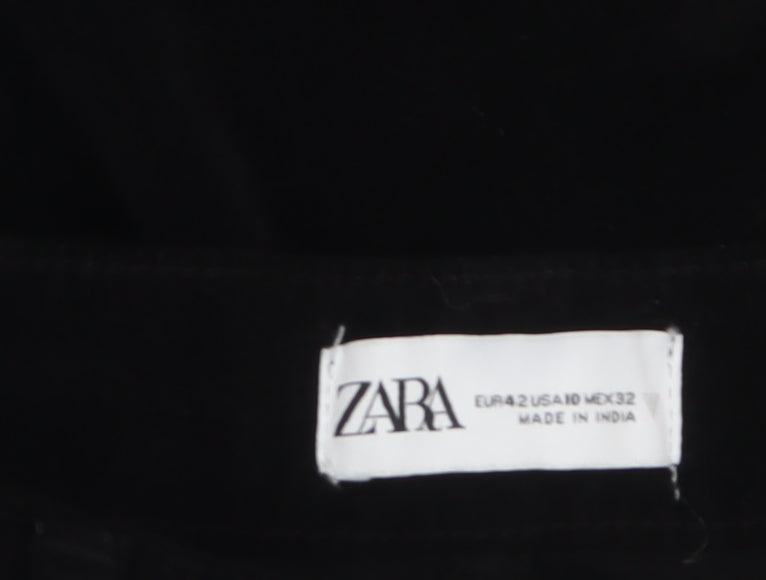 Zara Women Black Velvet Straight Leg Trousers Size 14