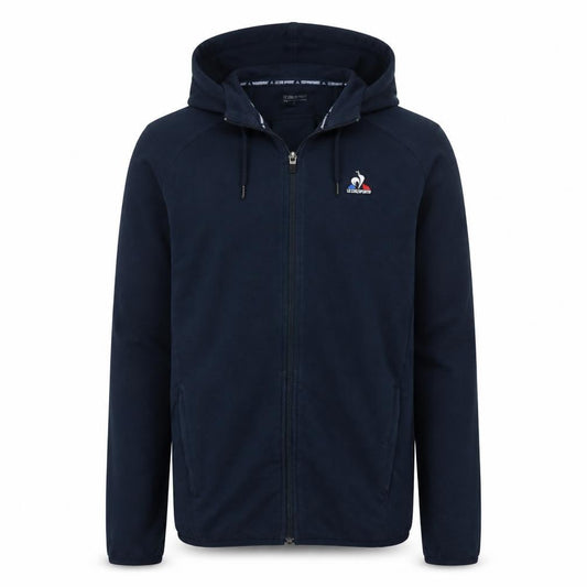 Front view of Le Coq Sportif Men's Blue Full Zip Hoodie, size S
