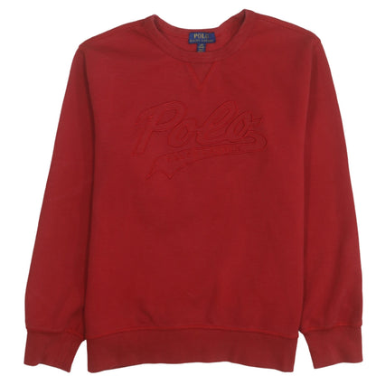 Additional front view of Ralph Lauren boys’ red pullover crew neck sweatshirt, size 14-16, years