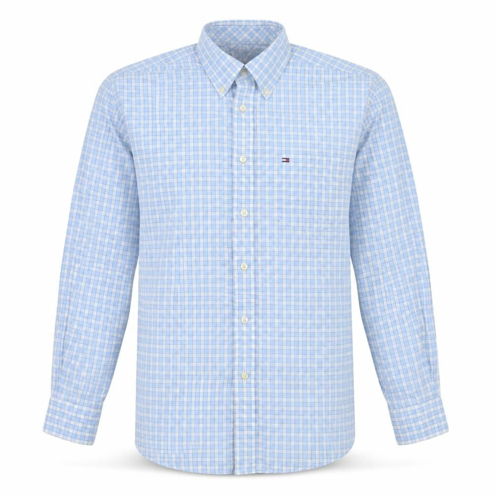 Tommy Hilfiger Men's Blue Check Button-Down Cotton Shirt M