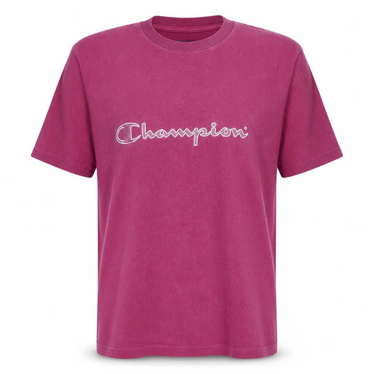 Champion Men Pink Small Crew Neck Sports Cotton T-Shirt