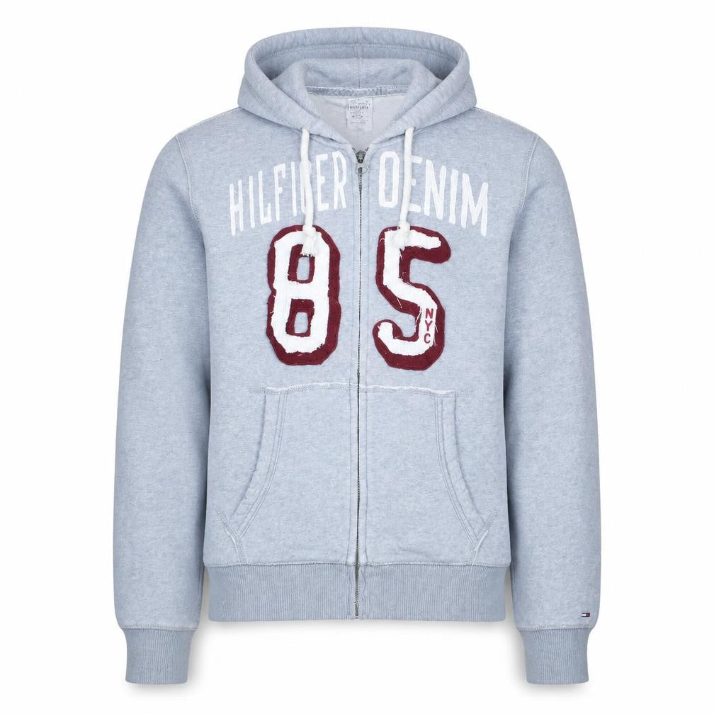Tommy Hilfiger Men Grey Full Zip Logo Hoodie Size M