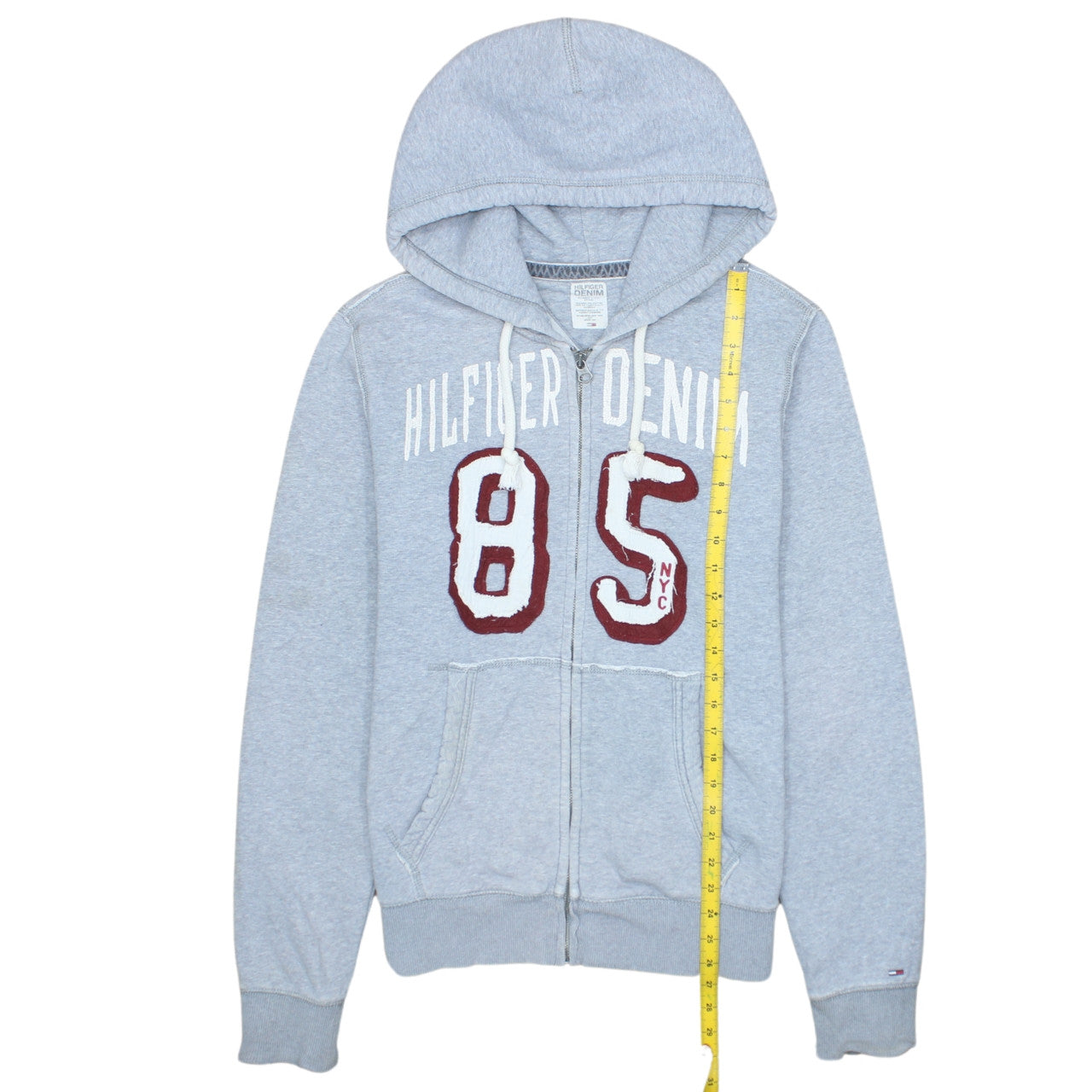 Tommy Hilfiger Men Grey Full Zip Logo Hoodie Size M