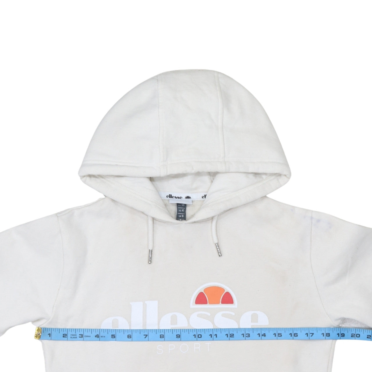 Ellesse Women Beige Logo Pullover Hoodie UK 8 Cotton Blend Sporty