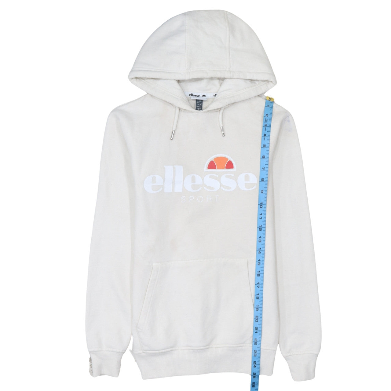 Ellesse Women Beige Logo Pullover Hoodie UK 8 Cotton Blend Sporty