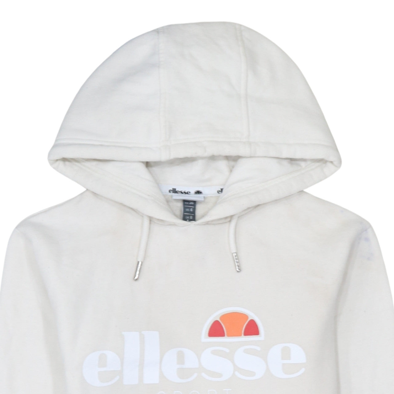 Ellesse Women Beige Logo Pullover Hoodie UK 8 Cotton Blend Sporty