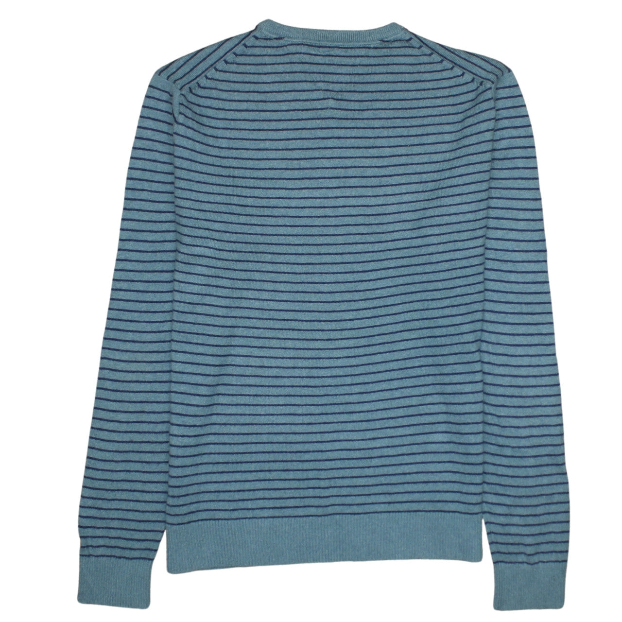 Tommy Hilfiger Men's Blue Striped Cotton Cashmere Crew Neck Jumper L