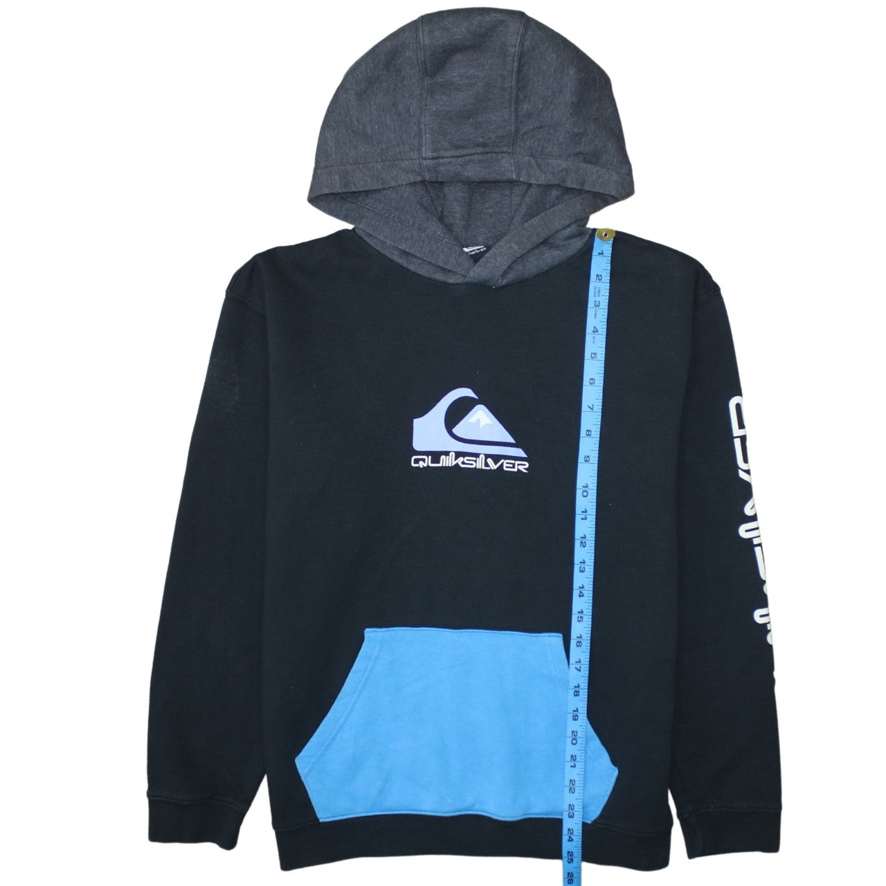 Quiksilver Boys Black Pullover Hoodie 16 Years Graphic Print Fleece Sweatshirt