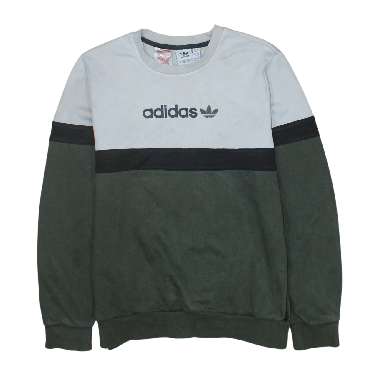 Adidas Boys Green Black Beige Crew Neck Pullover Sweatshirt 13-14 Years