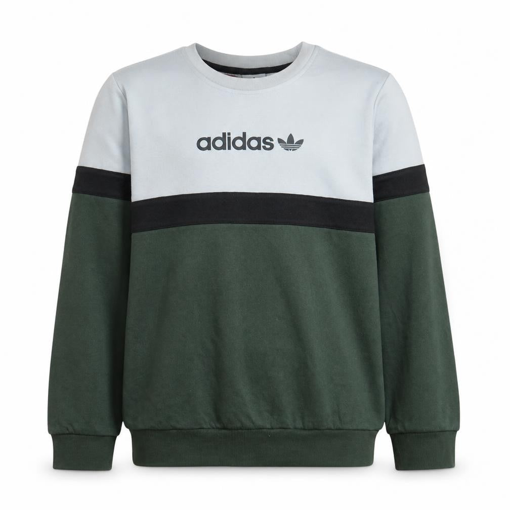 Adidas Boys Green Black Beige Crew Neck Pullover Sweatshirt 13-14 Years