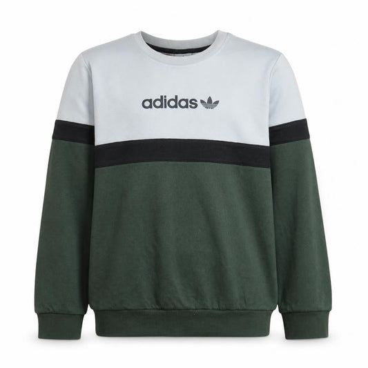 Adidas Boys Green Black Beige Crew Neck Pullover Sweatshirt 13-14 Years