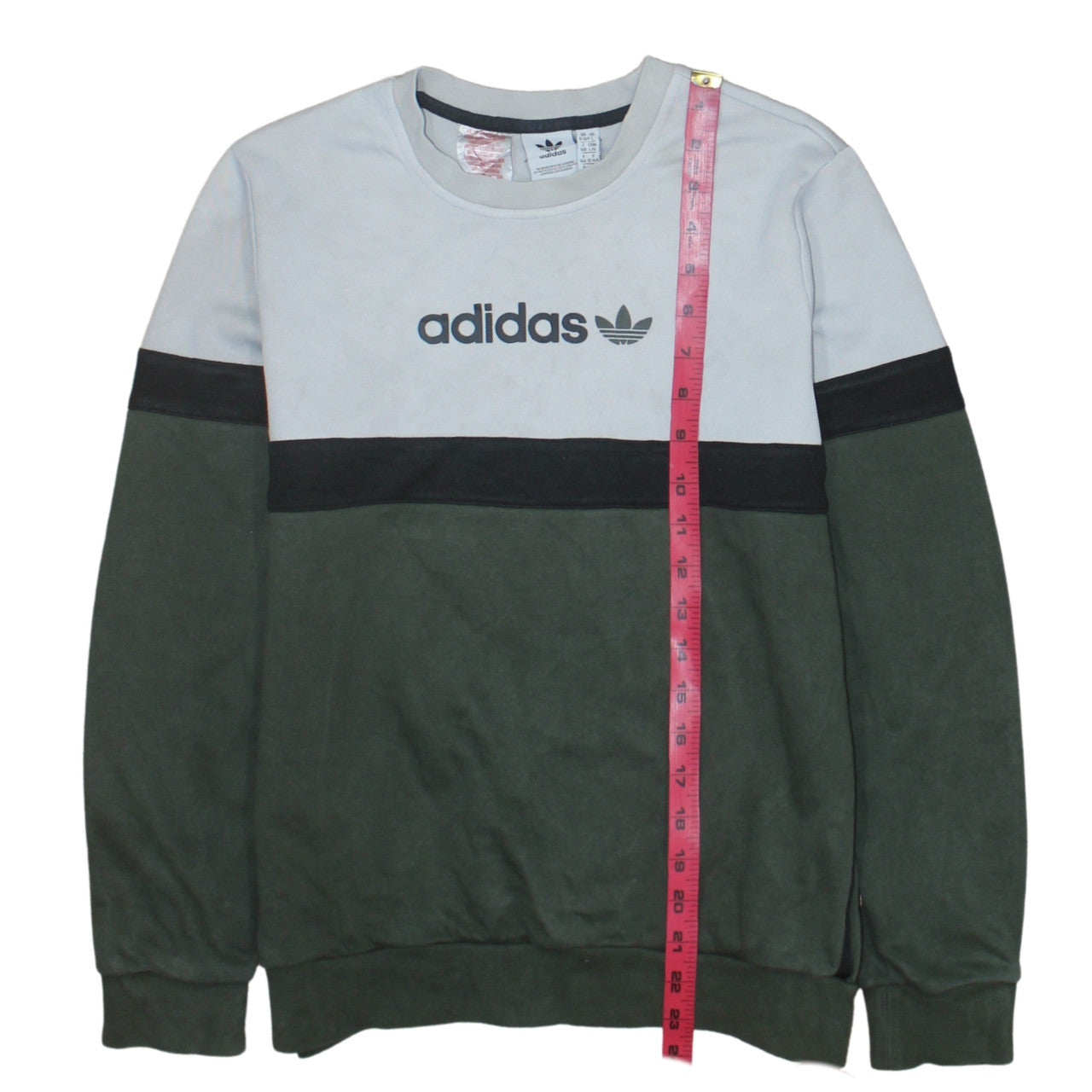 Adidas Boys Green Black Beige Crew Neck Pullover Sweatshirt 13-14 Years