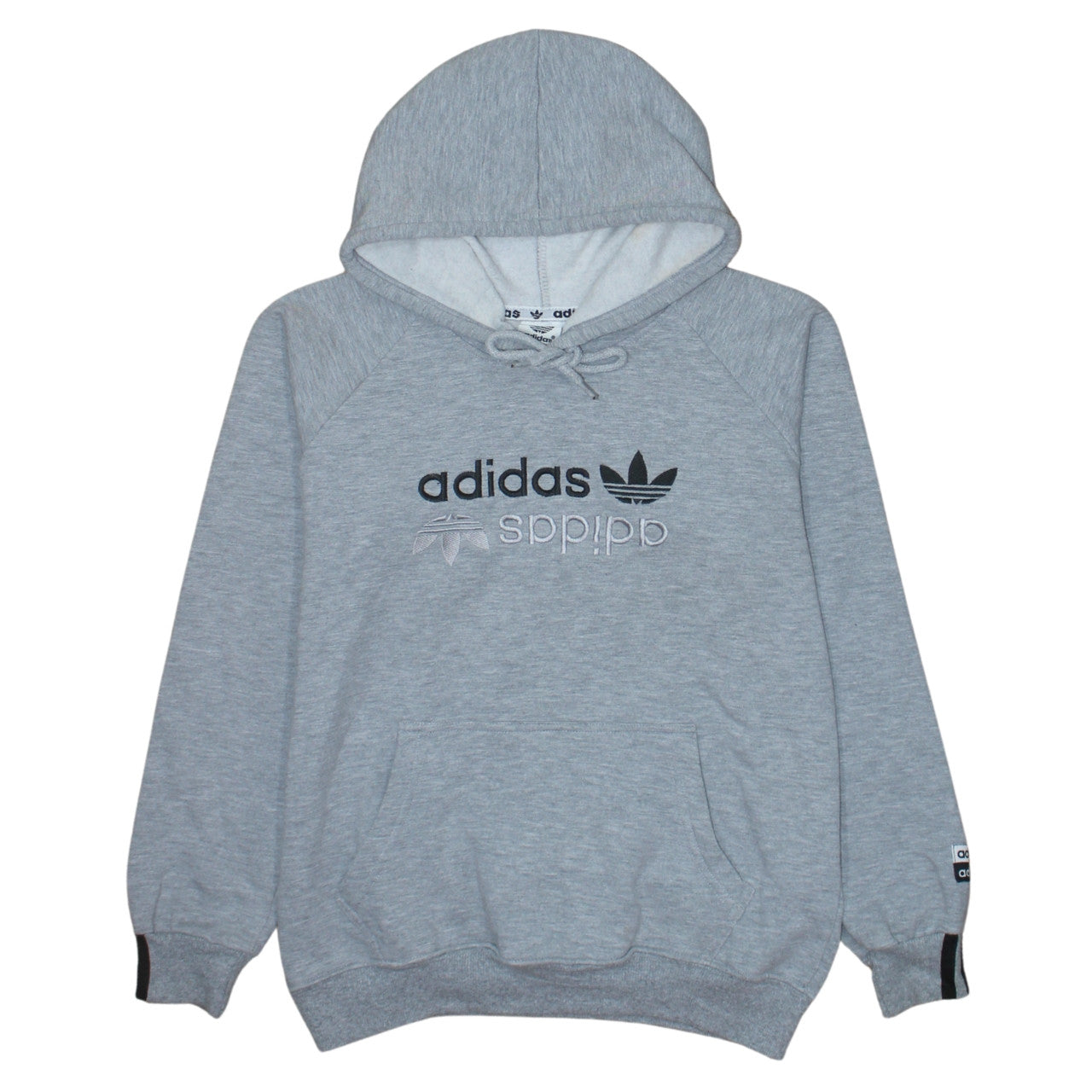 Adidas Women Grey Medium Pullover Hoodie Embroidered Logo Casual
