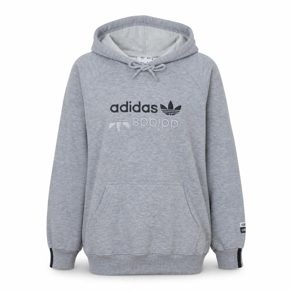 Adidas Women Grey Medium Pullover Hoodie Embroidered Logo Casual