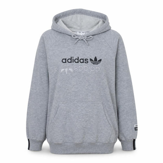 Adidas Women Grey Medium Pullover Hoodie Embroidered Logo Casual
