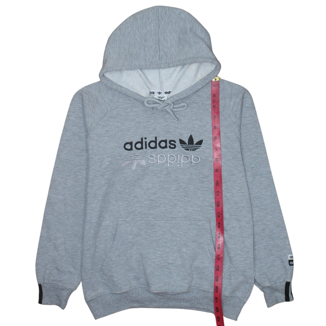 Adidas Women Grey Medium Pullover Hoodie Embroidered Logo Casual