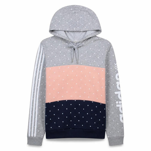 Adidas NEO Womens Grey Pink Navy Polka Dot Hoodie L Pull Over Cotton Blend
