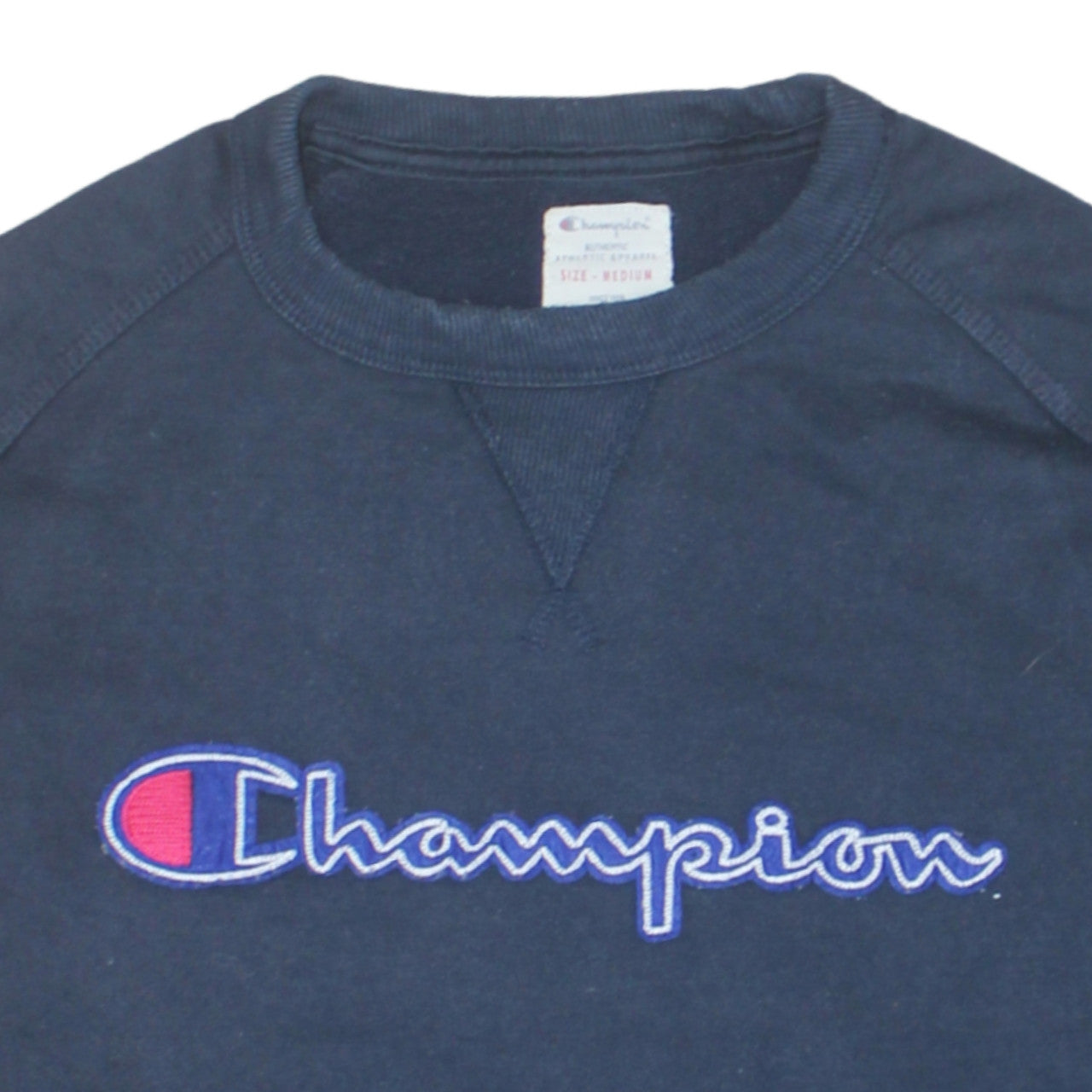Champion Men's Blue Medium Pullover Sweatshirt Crew Neck Embroidered Logo