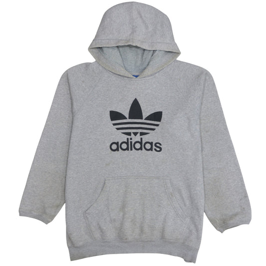 Adidas Men's Grey Pullover Hoodie L Trefoil Logo Sportswear