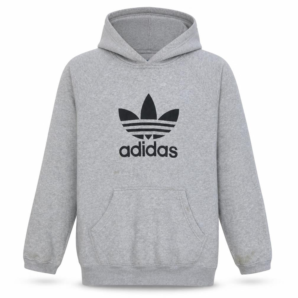 Adidas Men's Grey Pullover Hoodie L Trefoil Logo Sportswear