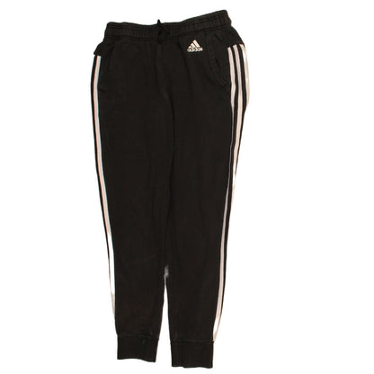 Additional front view of Adidas women’s black small jogger sweatpants with white stripes