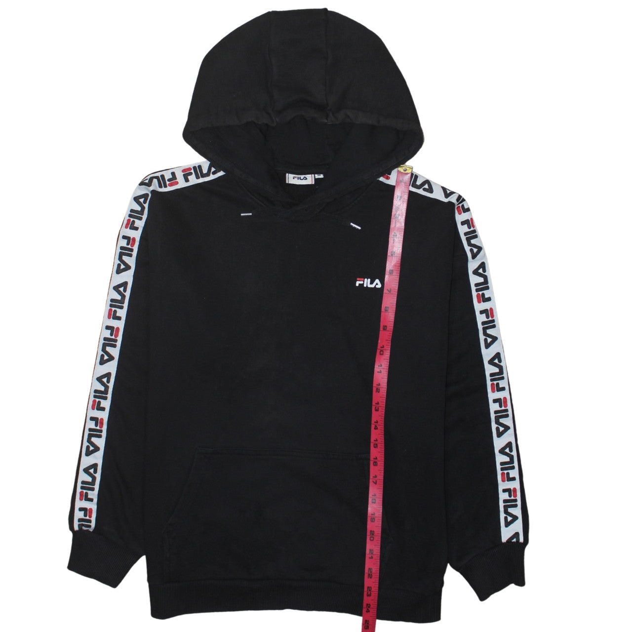 Fila Mens Black Hoodie S Pullover Logo Tape Trim Cotton Blend