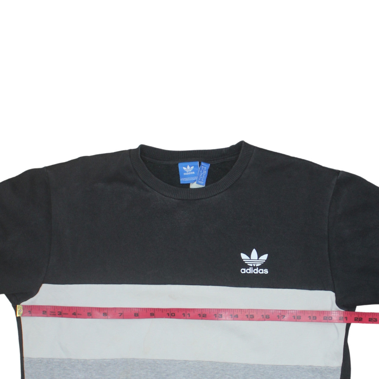 Adidas Mens Black Grey White Crew Neck Colour Block Sweatshirt M