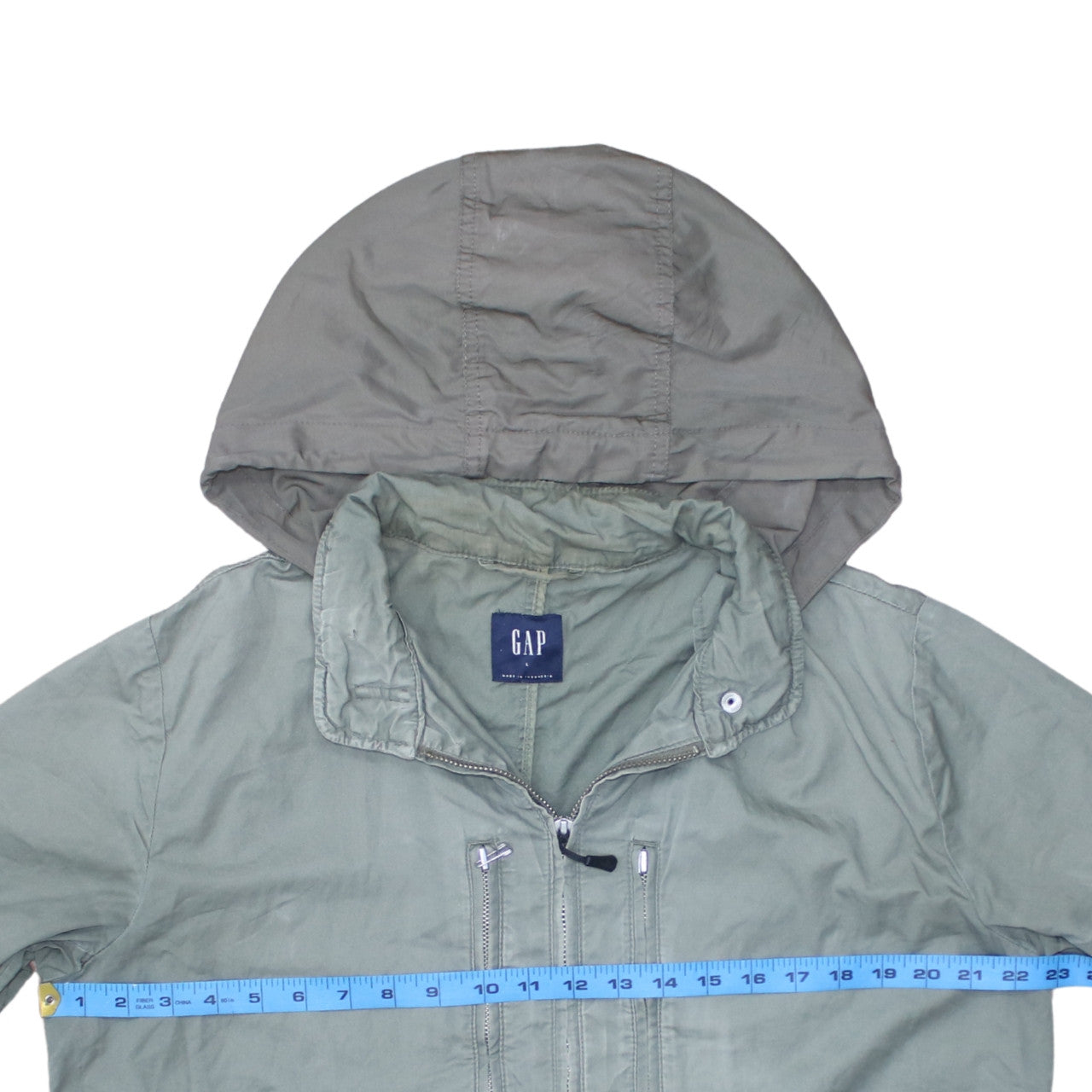 GAP Women's Green Hooded Anorak Jacket L Cotton Zip Pockets Casual