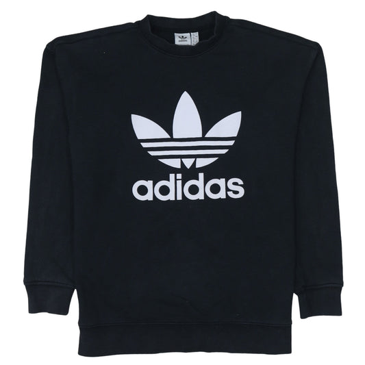 Adidas Women Black Size 12 Sweatshirt Crew Neck Logo Pullover