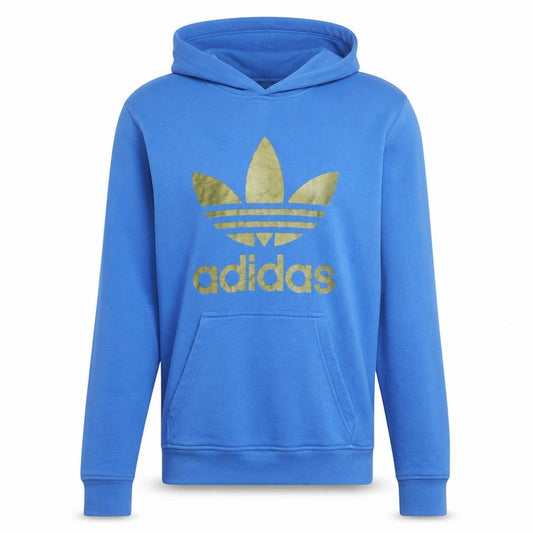 Adidas Men Blue Pullover Hoodie S Fleece Logo Sweatshirt