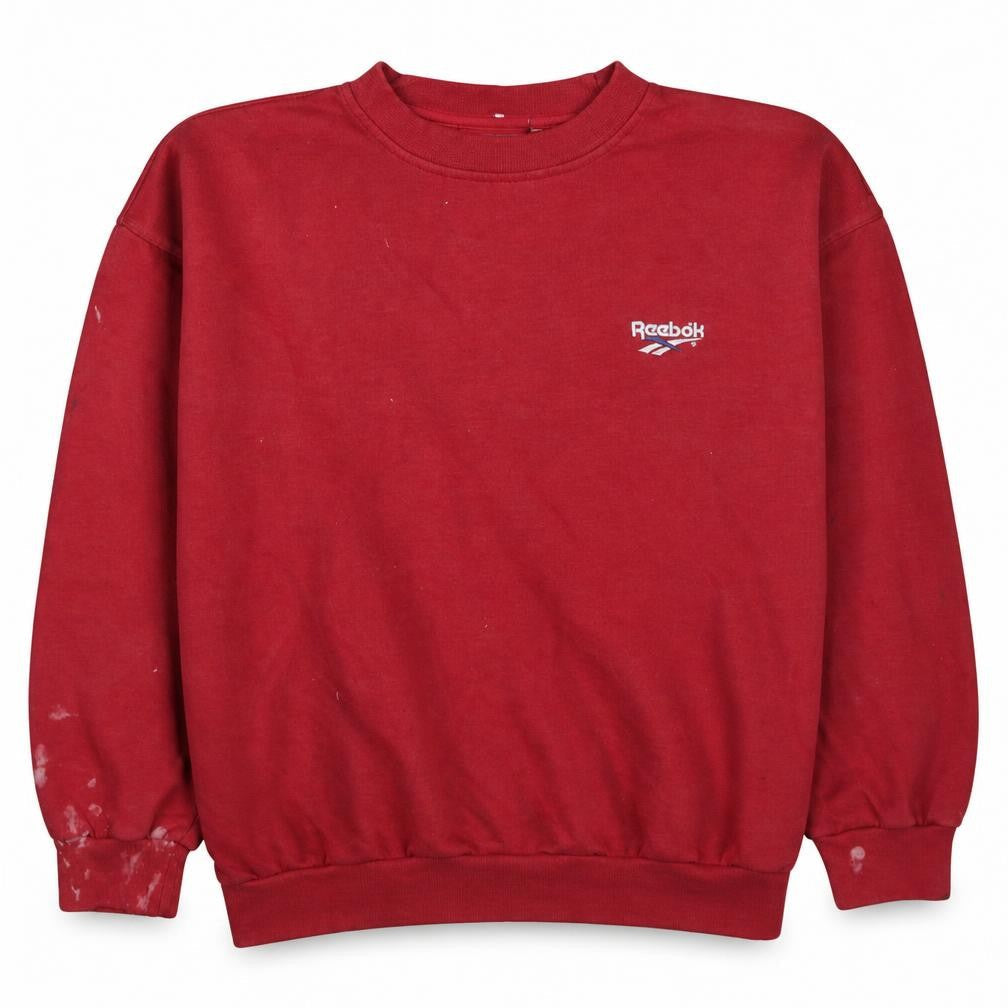 Reebok Men's Red Crew Neck Fleece Sweatshirt L Pullover Vintage Sportswear