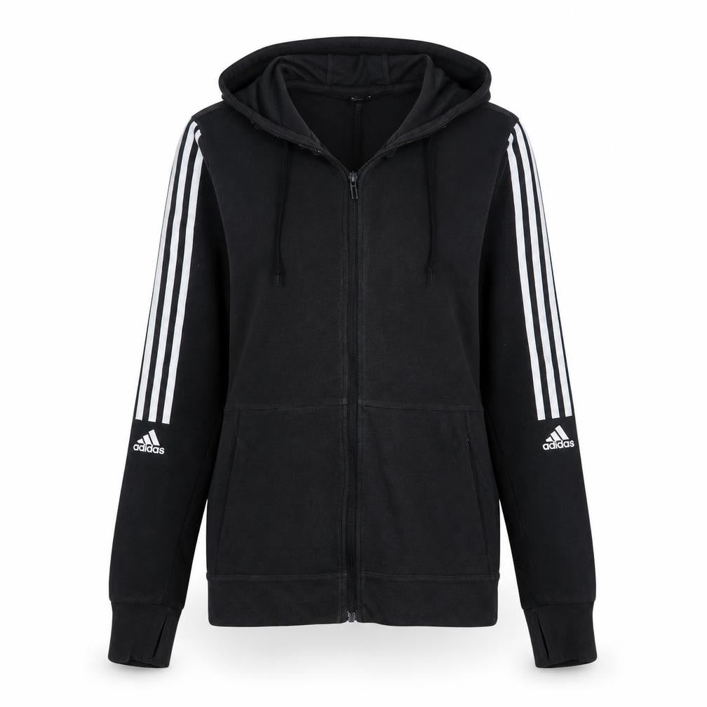 Adidas Women Black Full Zip Hoodie Medium Hooded Sweatshirt