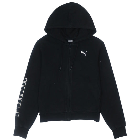 Puma Women Black Full Zip Hoodie Small Cotton Blend Logo Detail