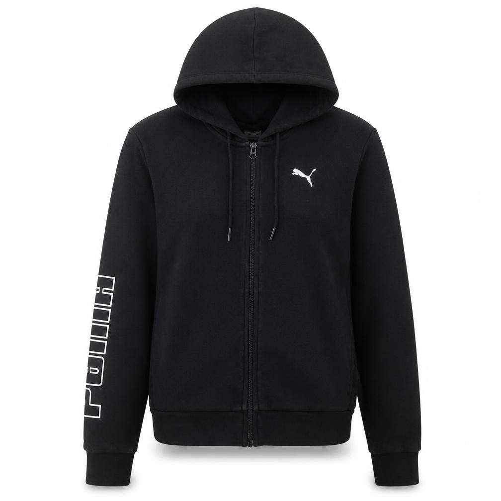 Puma Women Black Full Zip Hoodie Small Cotton Blend Logo Detail