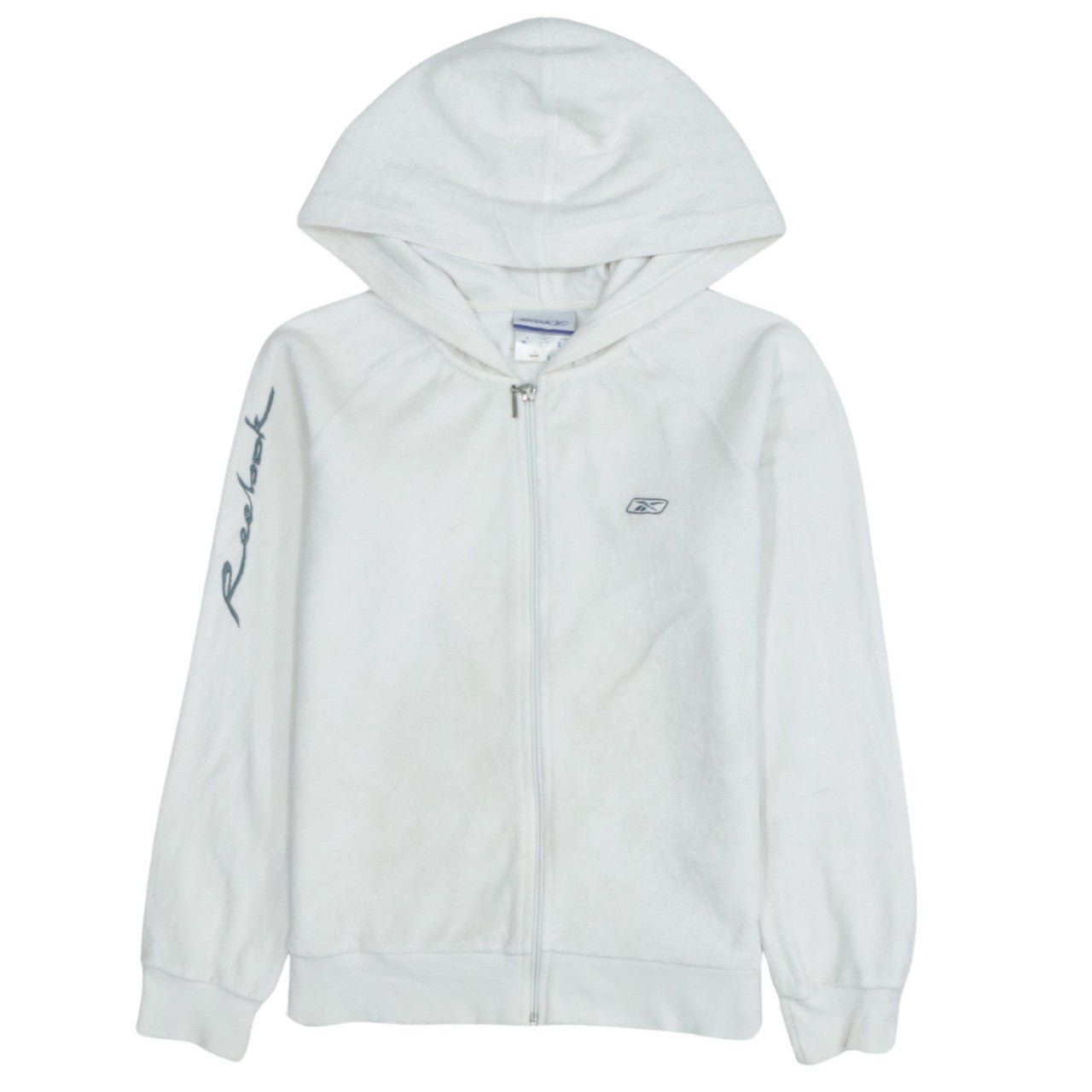Reebok Women White XS Full Zip Hoodie Cotton Blend Sportswear