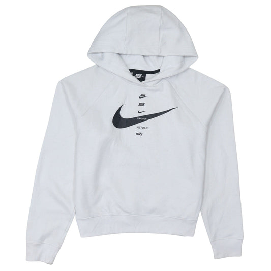 Nike Women's White Pullover Hoodie Small Logo Print Cotton Blend