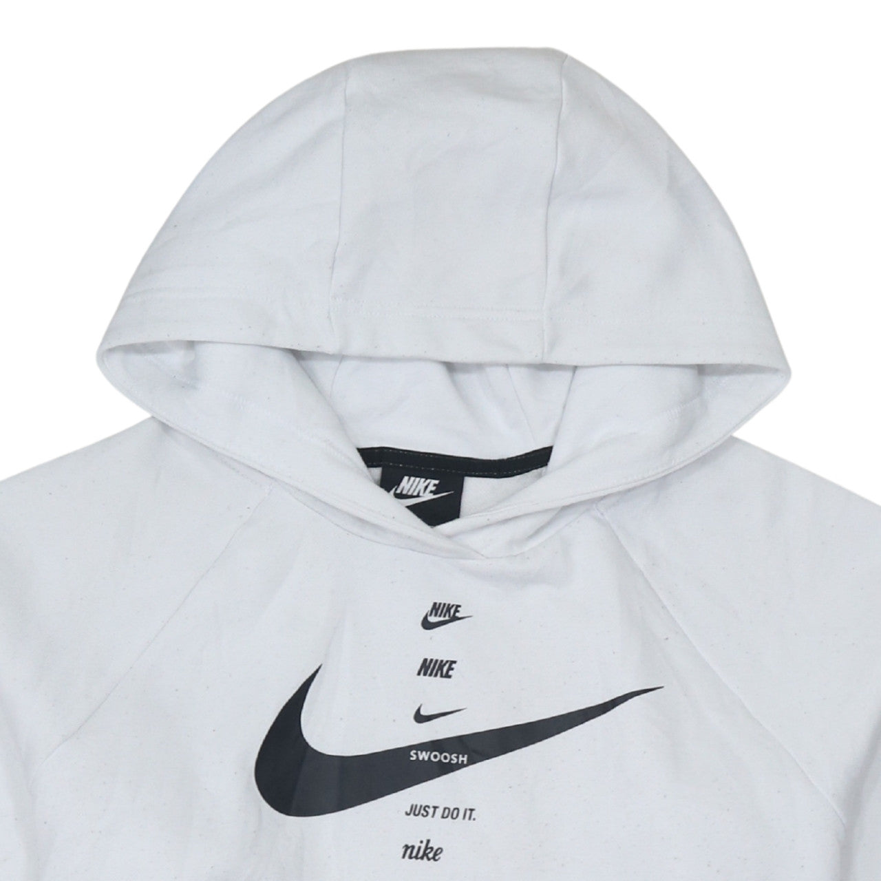 Nike Women's White Pullover Hoodie Small Logo Print Cotton Blend