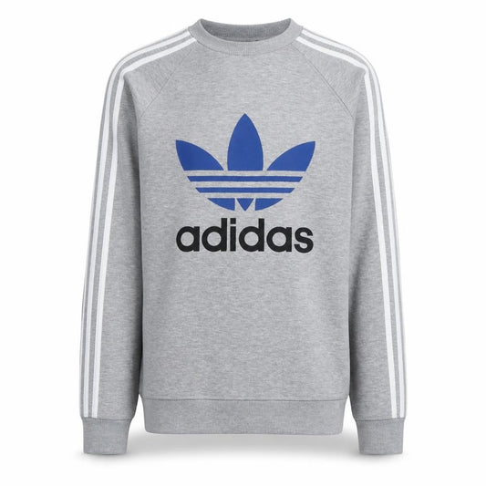 Adidas Men Grey Trefoil Crew Neck Long Sleeve Sweatshirt M