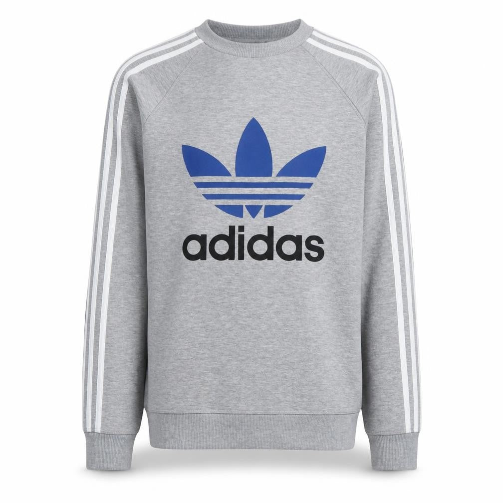 Adidas Men Grey Trefoil Crew Neck Long Sleeve Sweatshirt M