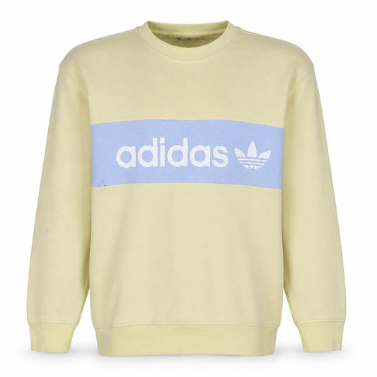 Adidas Men Beige Blue Logo Pullover Sweatshirt XS Regular Fit