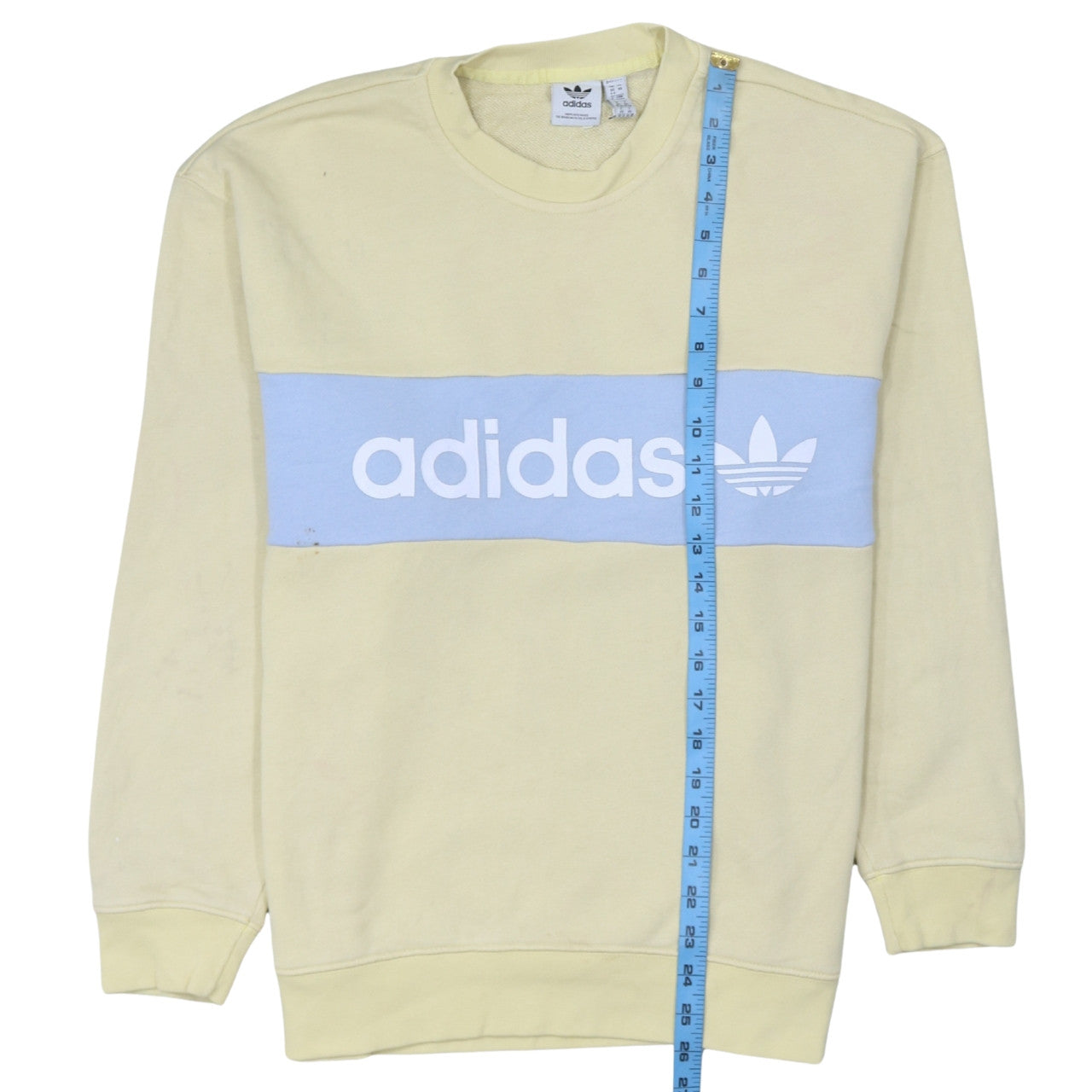 Adidas Men Beige Blue Logo Pullover Sweatshirt XS Regular Fit