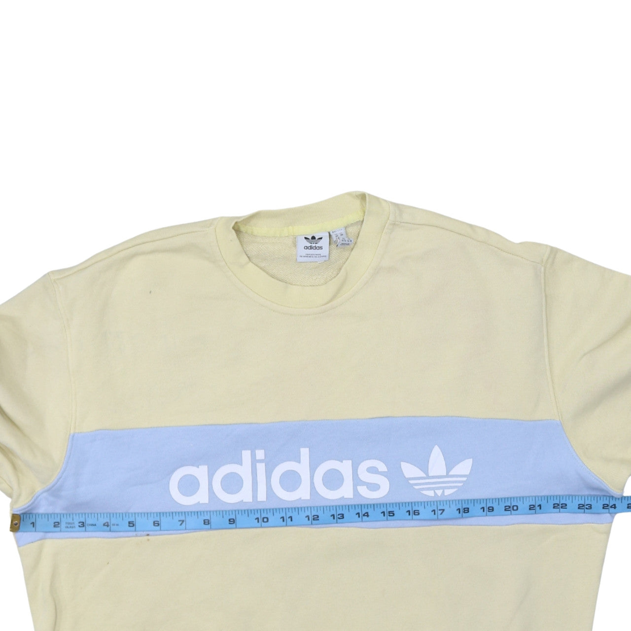 Adidas Men Beige Blue Logo Pullover Sweatshirt XS Regular Fit