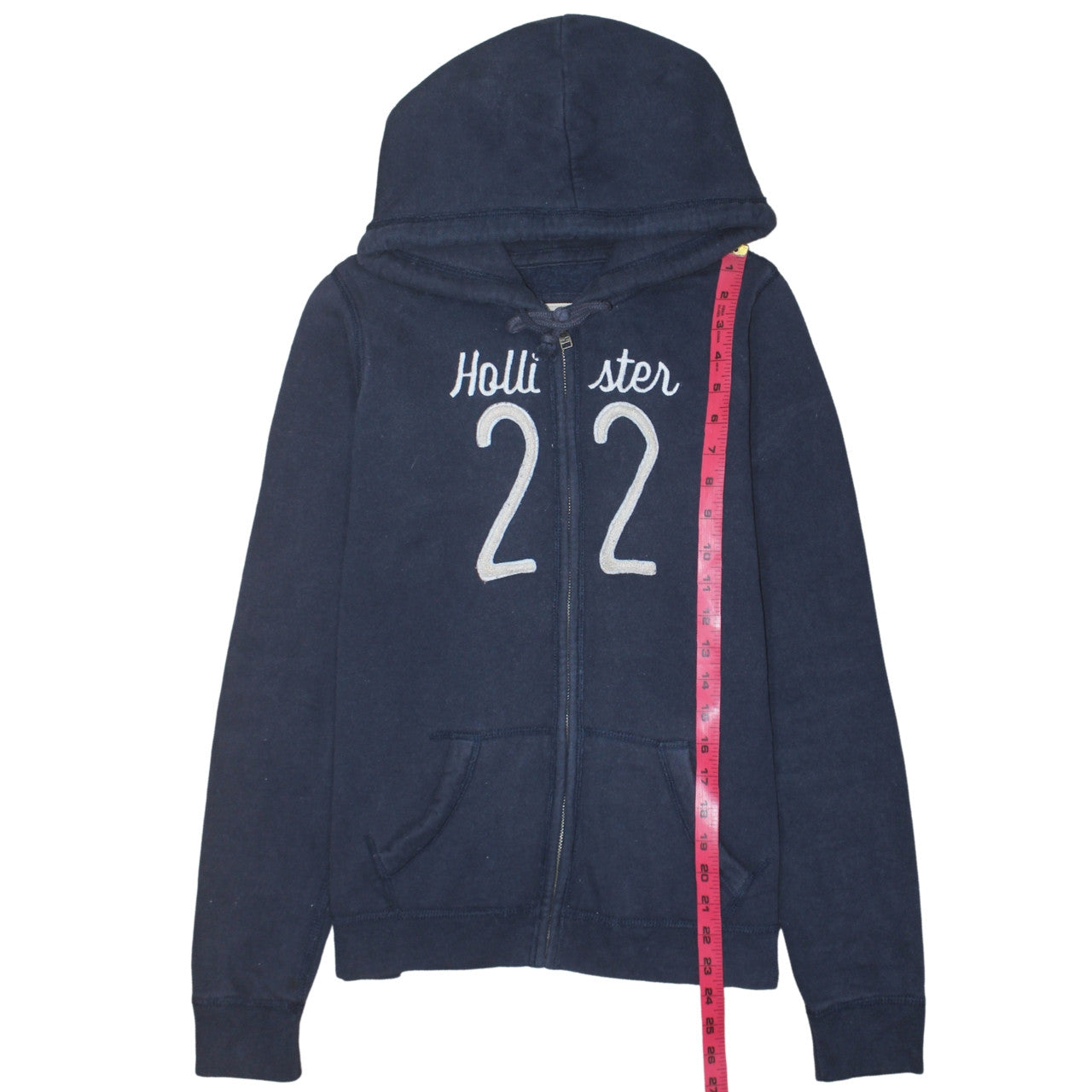 Hollister Women Navy Blue Full Zip Hoodie L Cotton Blend Casual