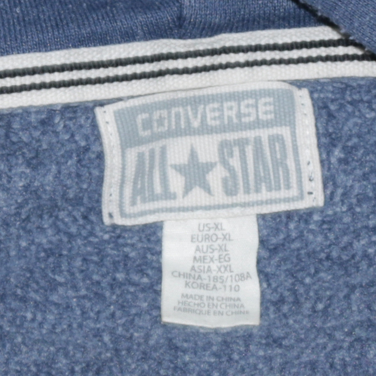 Converse Men Blue Full Zip Hoodie XL Fleece Cotton Blend