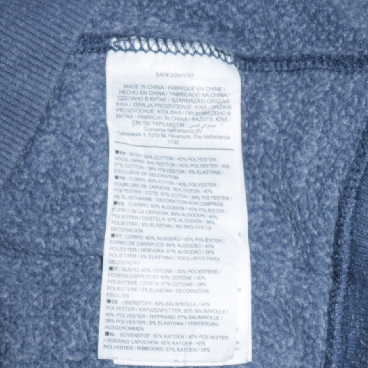Converse Men Blue Full Zip Hoodie XL Fleece Cotton Blend