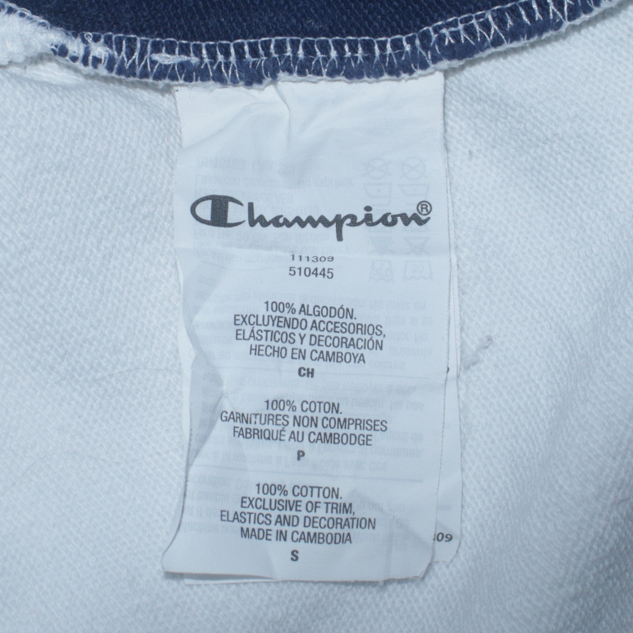 Champion Womens White Blue Small Crew Neck Pullover Sweatshirt