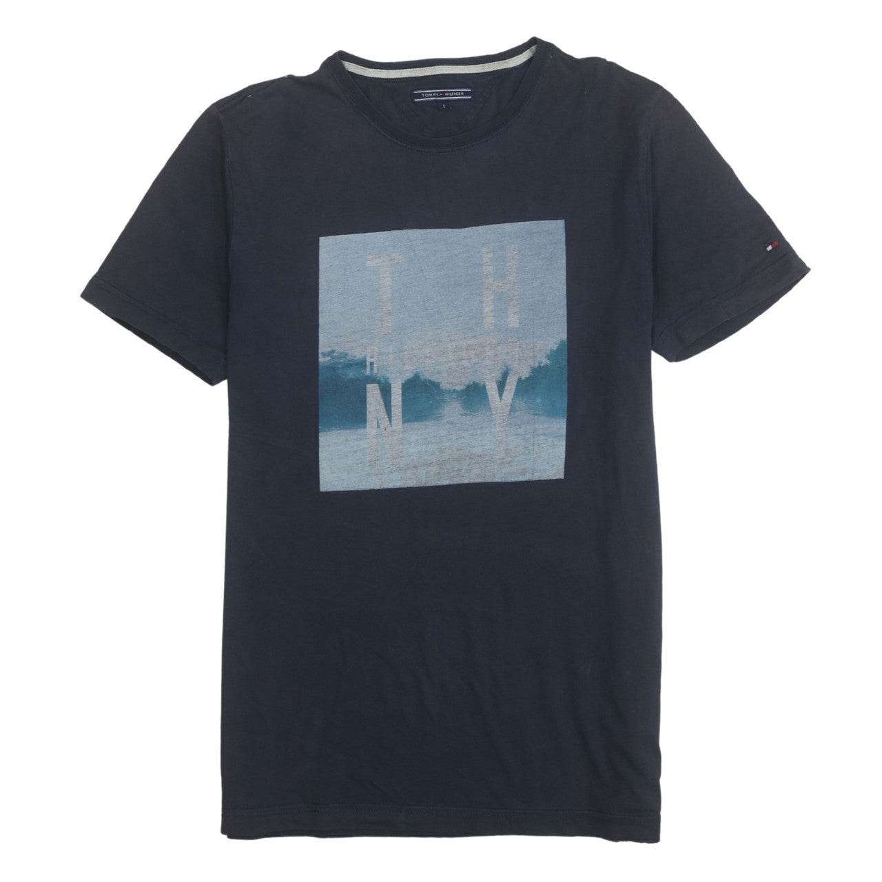 Tommy Hilfiger Mens Blue Graphic Print Crew Neck T-Shirt L