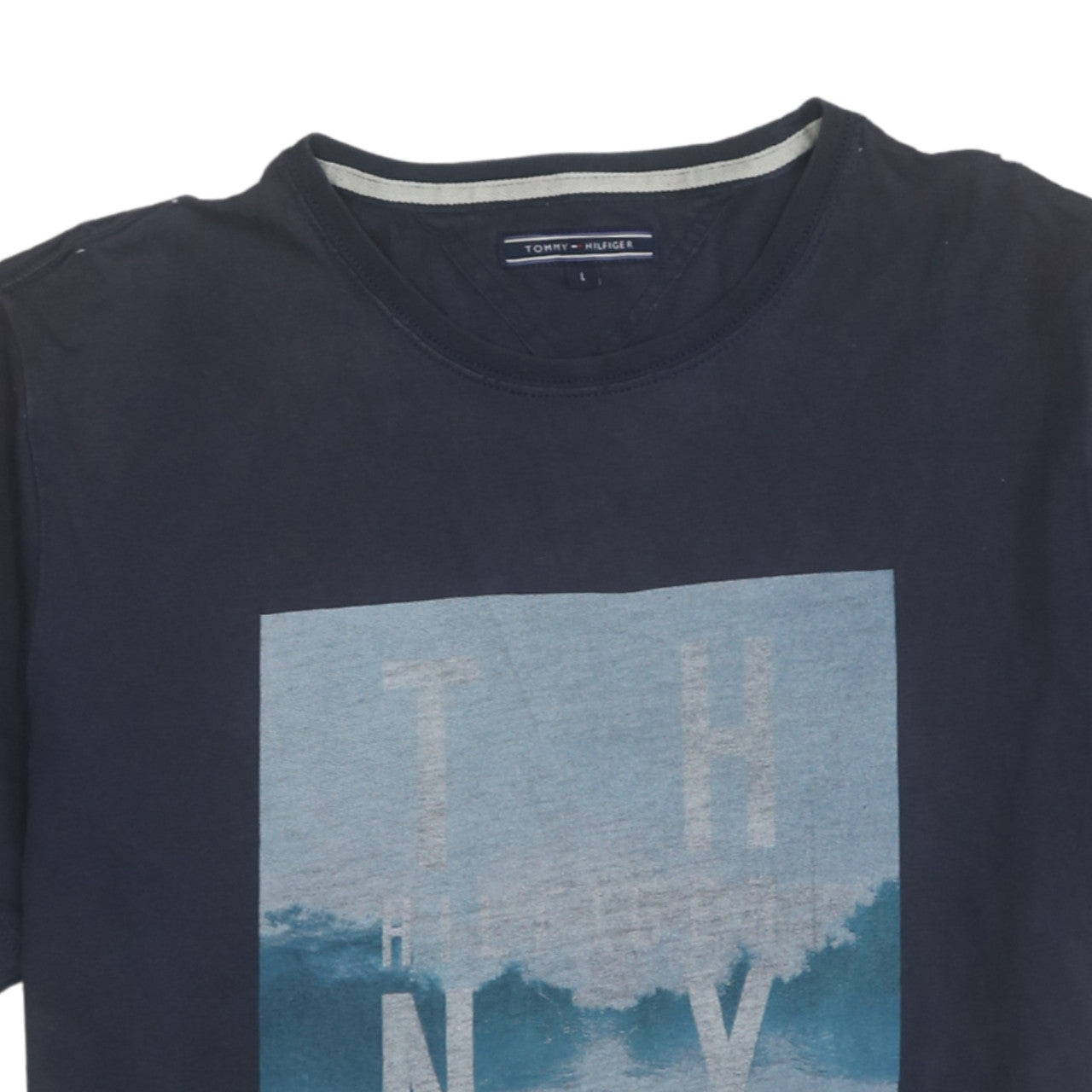 Tommy Hilfiger Mens Blue Graphic Print Crew Neck T-Shirt L